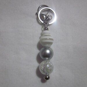Silver and Clear Beaded Keychain | Bag Charm.